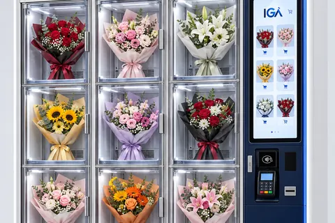 تصور مكائن بيع الورد والباقات بهوية IGA Lines