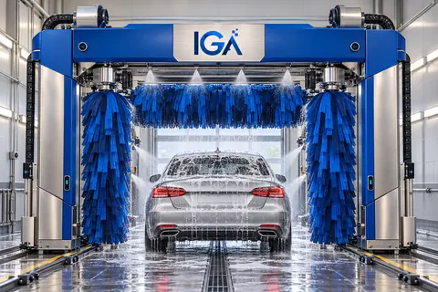 تصور بوابات غسيل ذكية بفرش لينة وتتبع للهيكل بهوية IGA Lines
